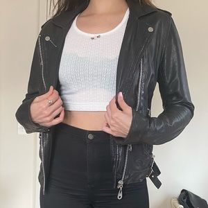 DOMA black leather moto jacket soft punk